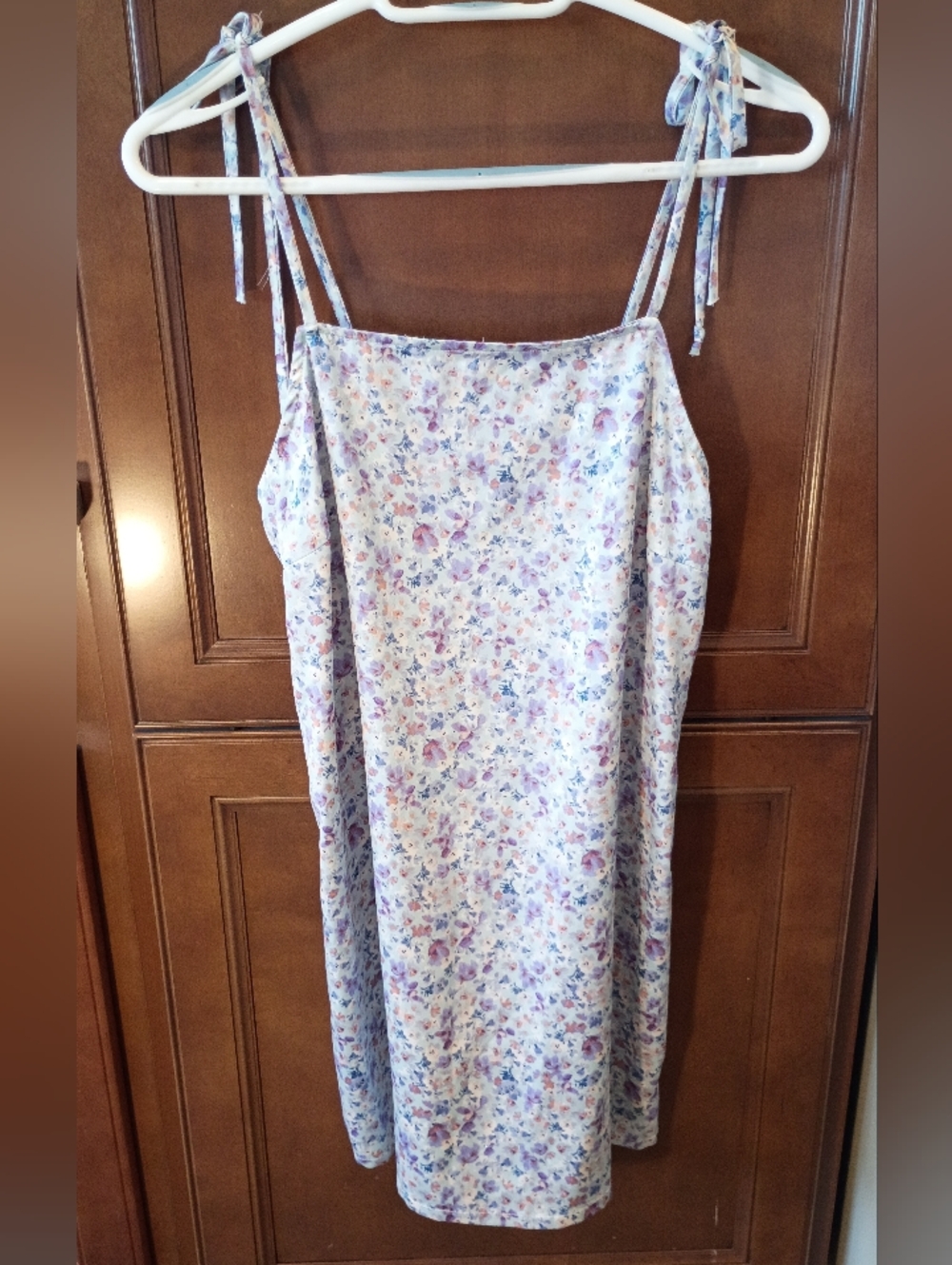Floral Tie-Shoulder Mini Dress in Light Lavender